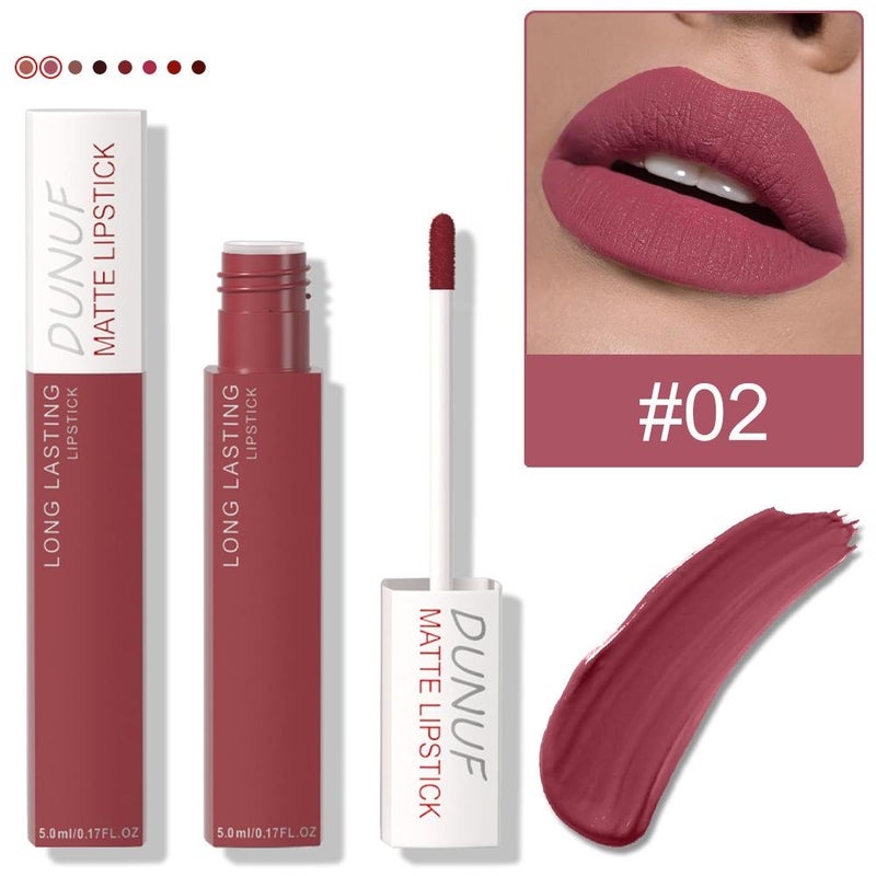 DUNUF 8-Color Matte Waterproof Long-Lasting Lip Gloss - Long-Lasting, Highly Color-Rich, Transfer-Resistant, Velvet Lip Tint